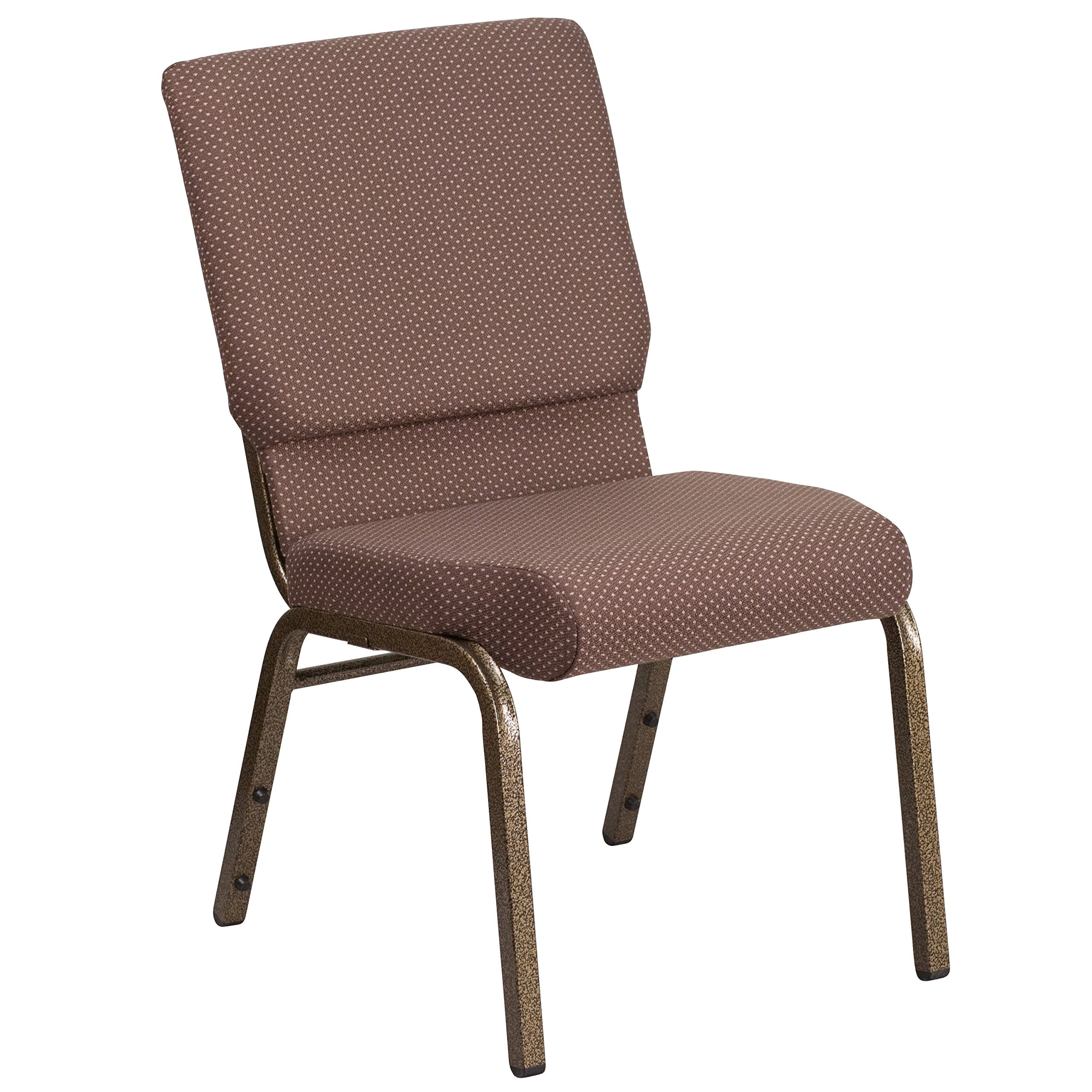 Flash Furniture Hercules Series 18.5''W Stacking Church Chair In Brown Dot Fabric - Gold Vein Frame